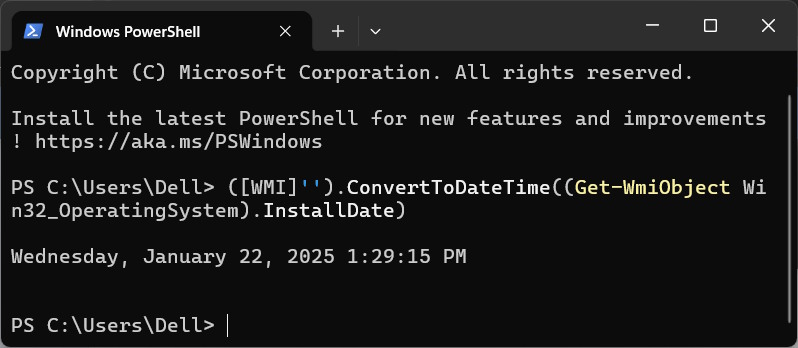 Tìm ngày cài đặt Windows 11 bằng lệnh WMI