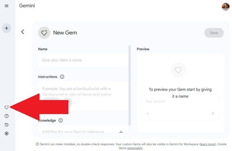 Tạo Gems miễn phí trong Gemini