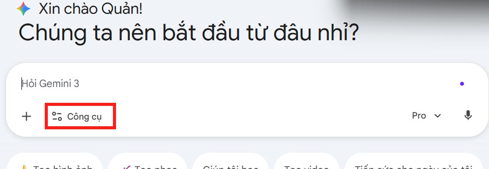 Công cụ trên Gemini