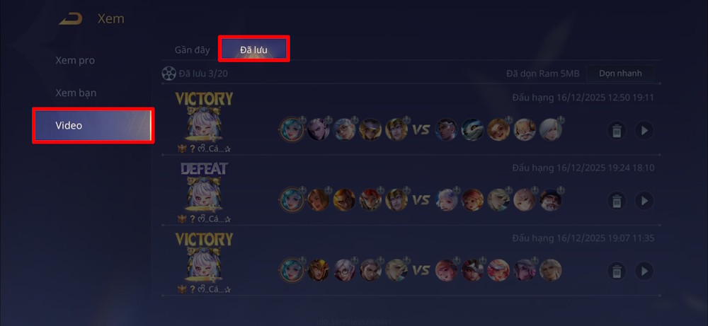 Video lưu trên Liên quân Mobile