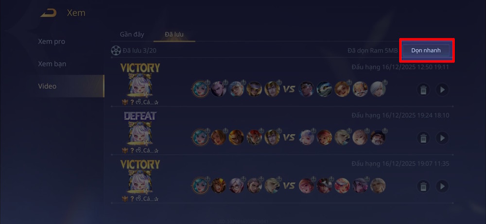 Xóa video lưu trên Liên quân Mobile