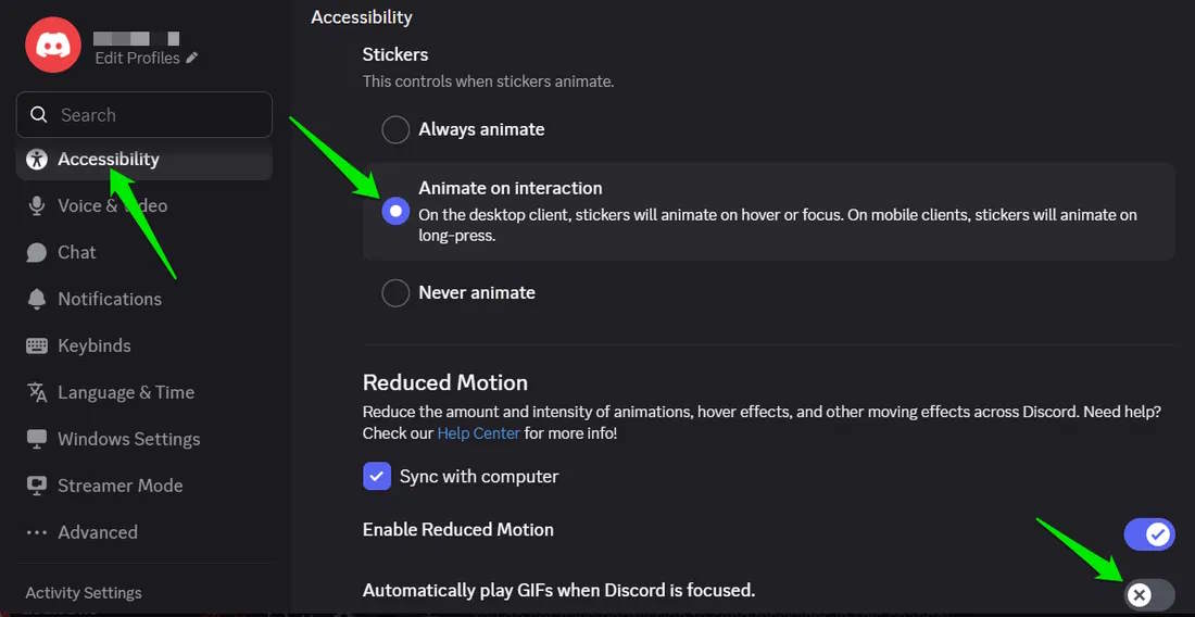 Tắt tự động phát sticker, GIF Discord