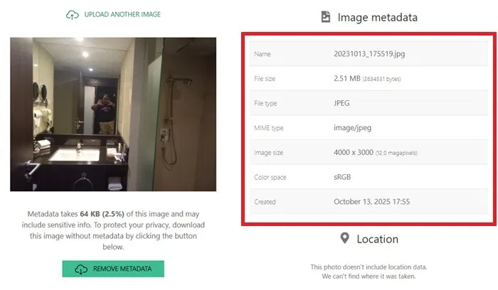 Siêu dữ liệu hình ảnh cung cấp nhiều chi tiết như ngày và giờ chụp ảnh.