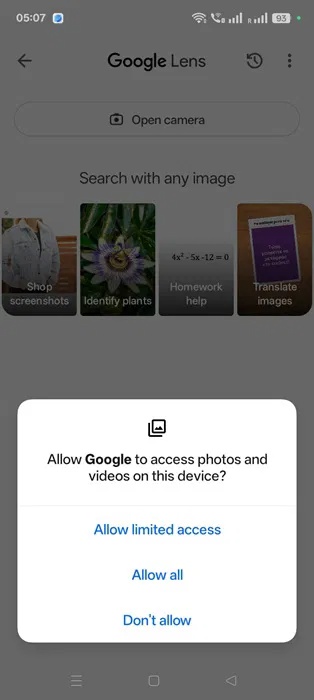 Cho phép Google truy cập ảnh và video khi ứng dụng Google Lens chạy ngầm (Android).