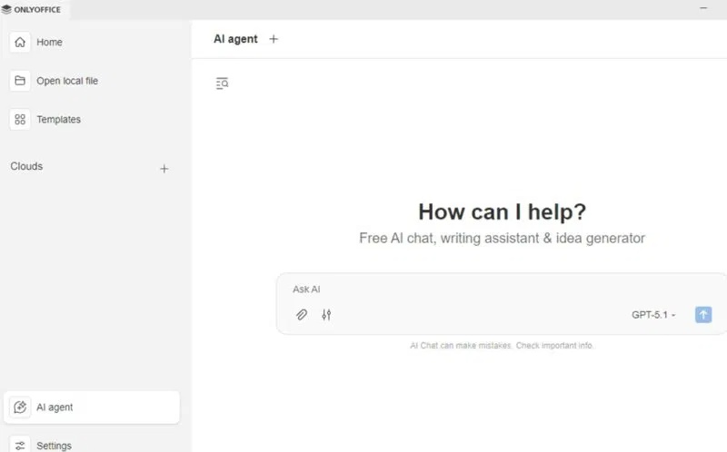 Truy cập AI agent trong ONLYOFFICE Desktop Editors