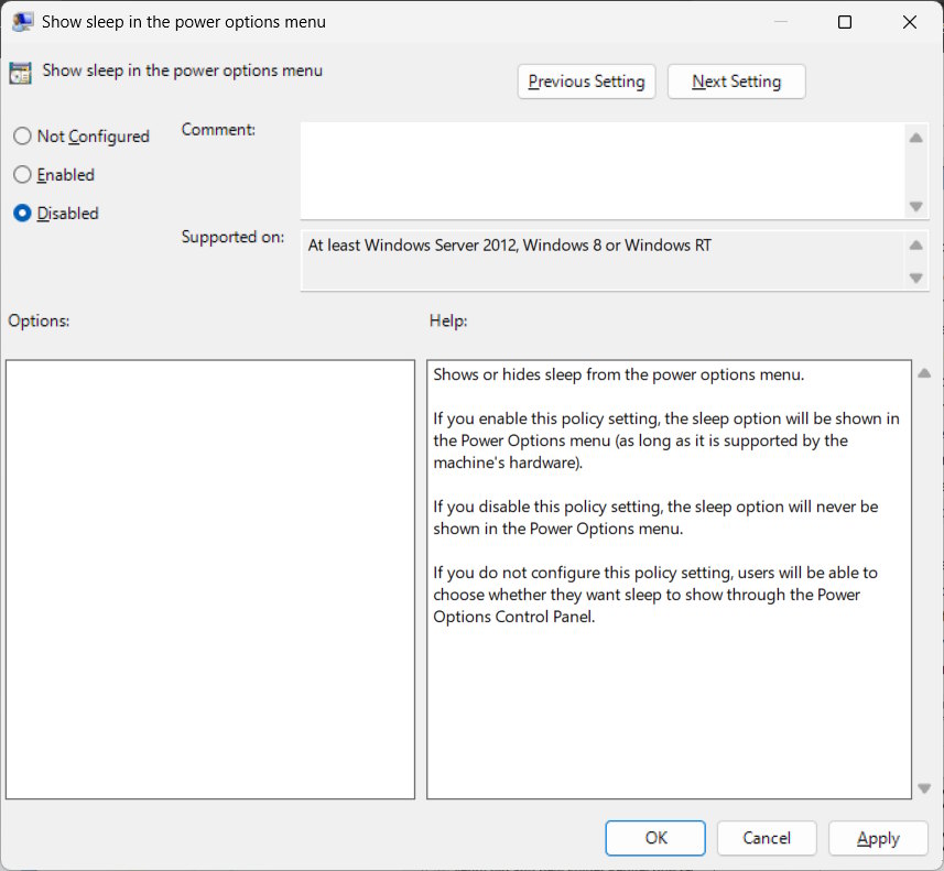 Ẩn nút Sleep trên Windows 11 qua Group Policy