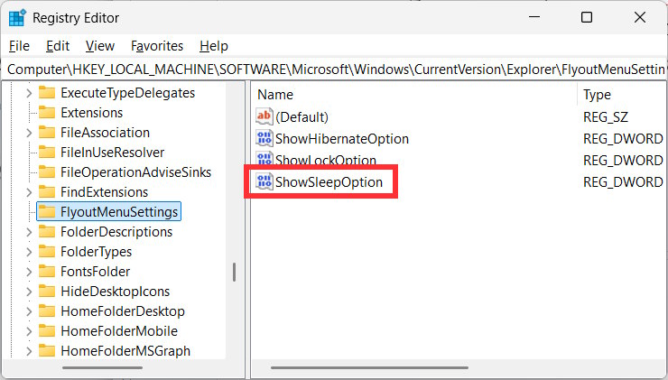 Chỉnh giá trị ShowSleepOption