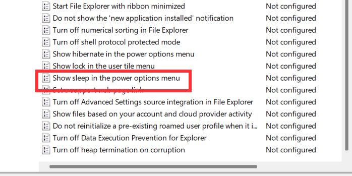 Show sleep in the power options menu