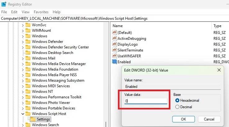 Đặt giá trị về 0 trong Registry