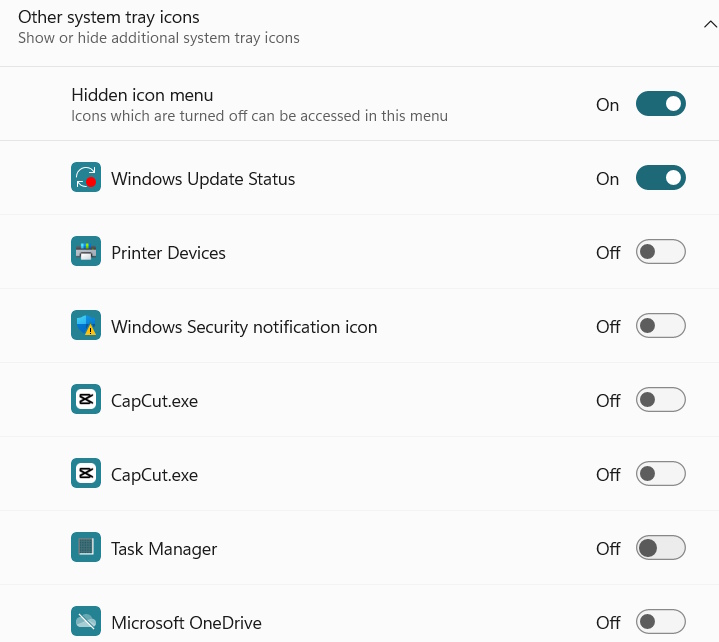 Ẩn, hiện icon tại system tray Windows 11