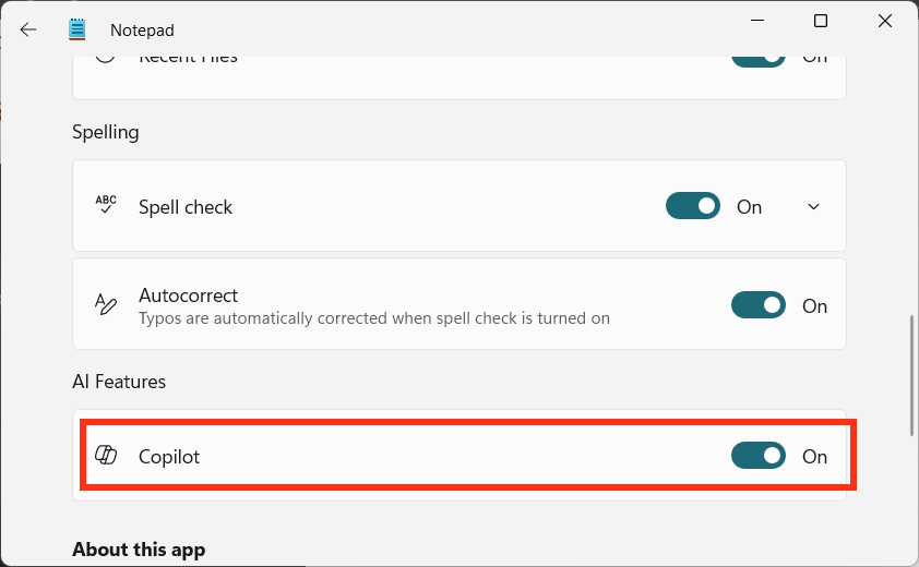 Bật Copilot trong Notepad