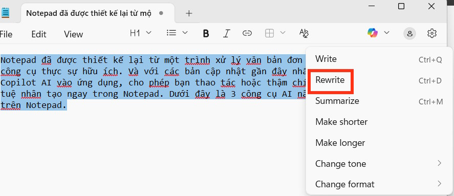 Viết lại ghi chú trên Notepad