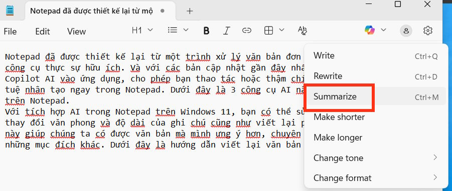 Tóm tắt ghi chú trên Notepad