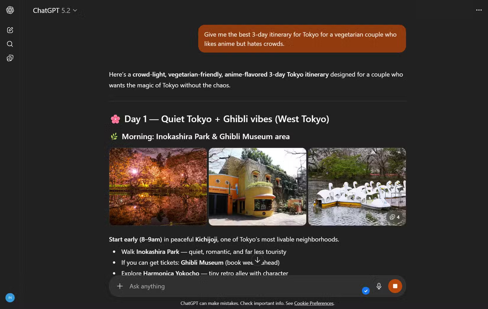 Một lịch trình du lịch phức tạp của ChatGPT