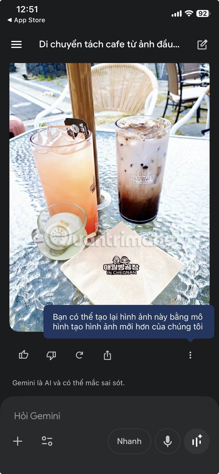 Chờ một lúc để Gemini tạo ảnh ghép chỉ cho một phần tử được chọn bằng Nano Banana (iOS).