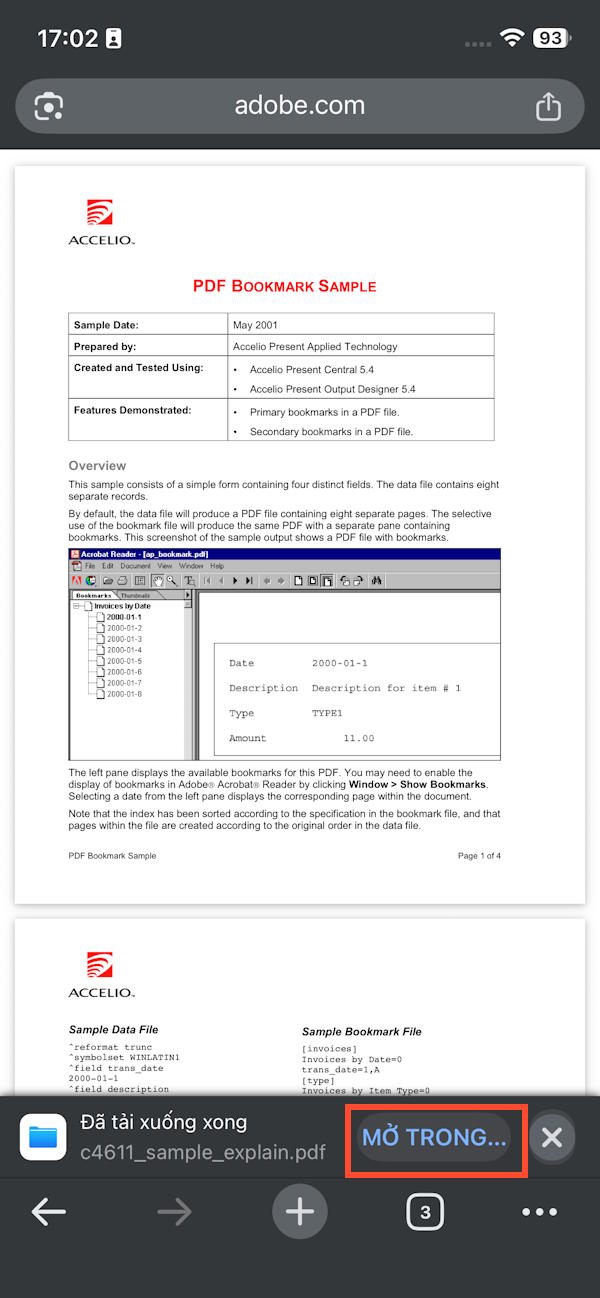 Mở file PDF đã tải xuống