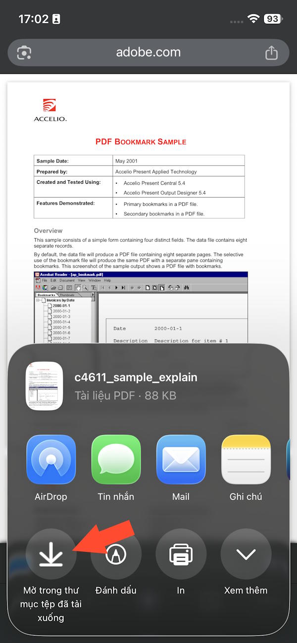 Mở thư mục tải file 