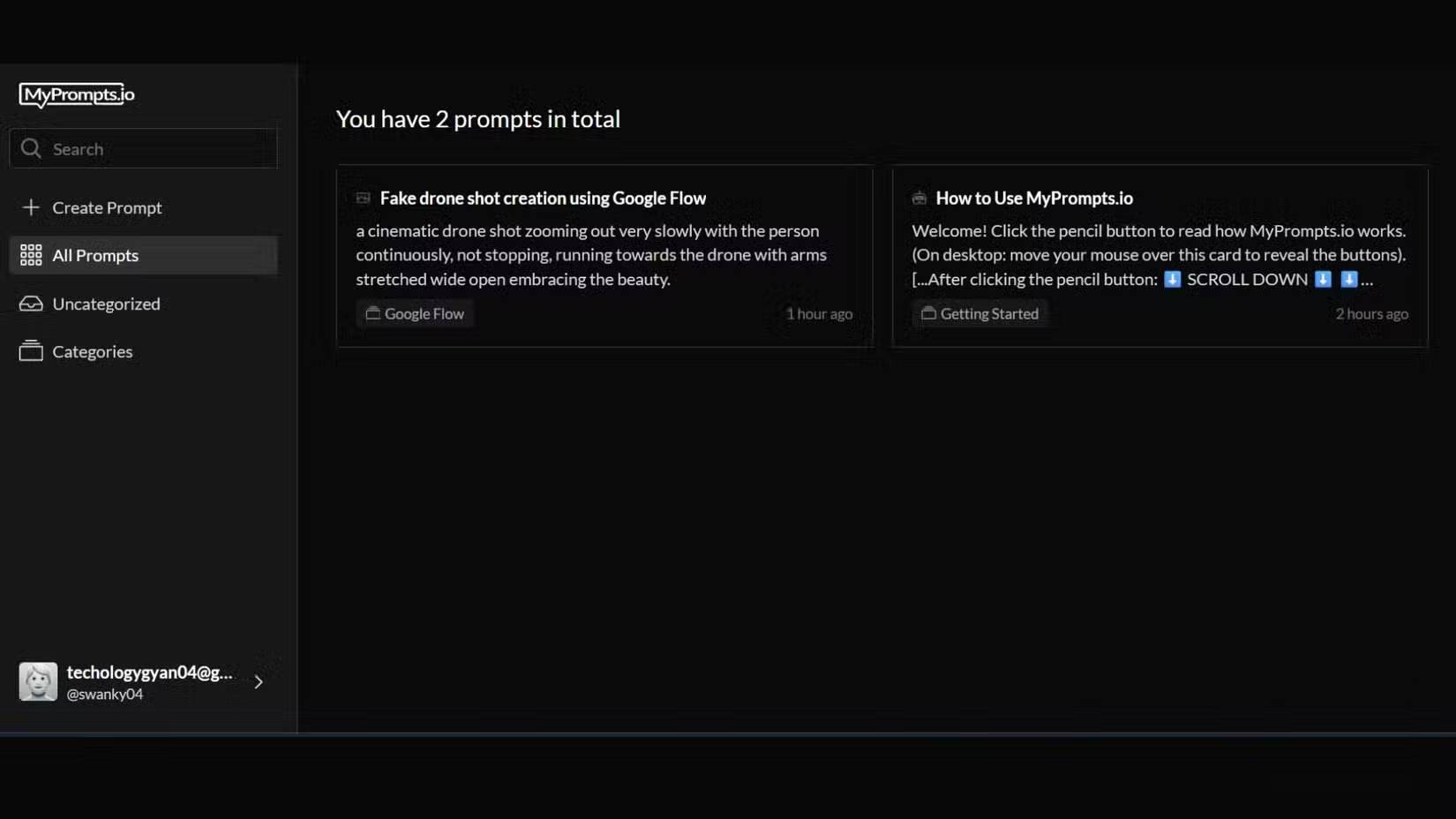 Các prompt đã lưu trên trang web MyPrompts.io