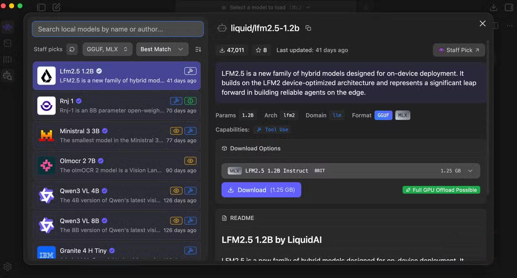 Menu Model Search của LM Studio