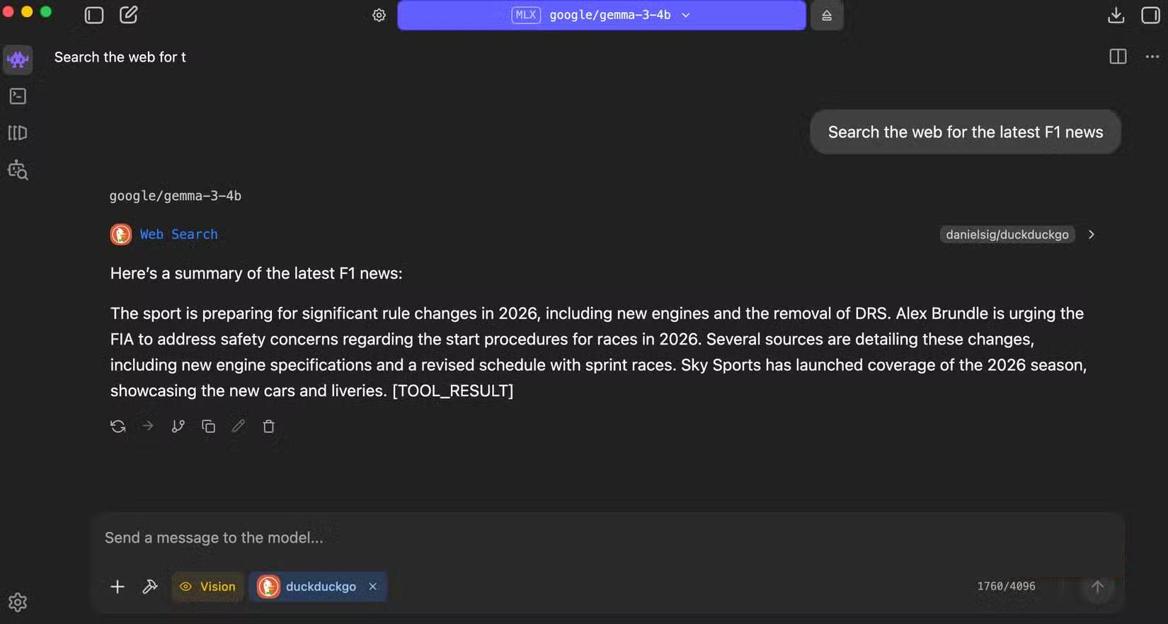LM Studio tìm kiếm trên web thông qua DuckDuckGo