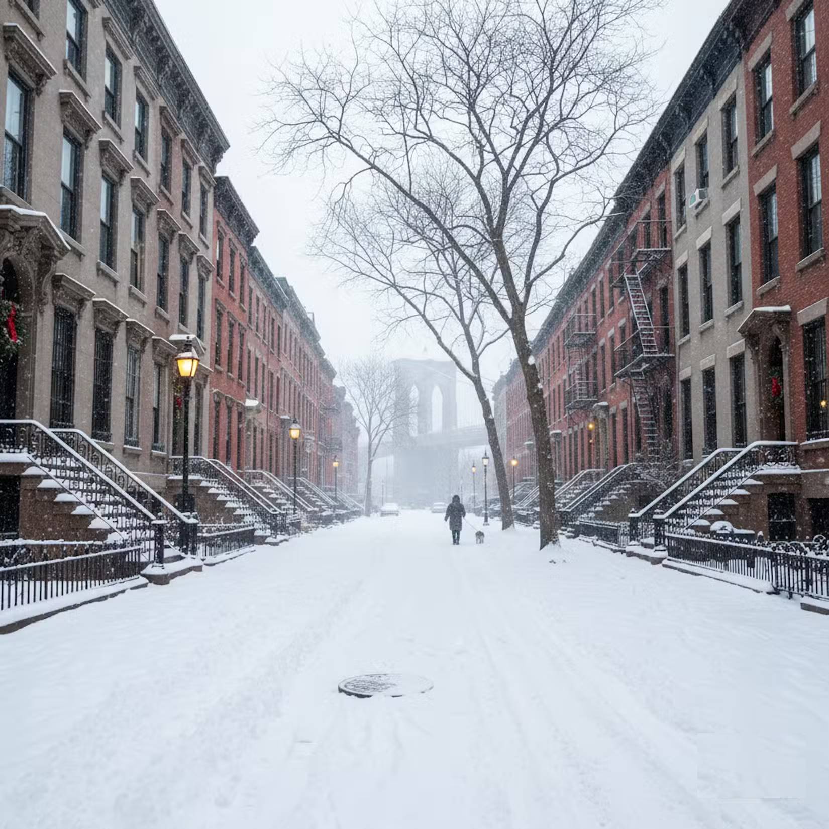 Một ngày tuyết rơi trên đường phố Brooklyn.