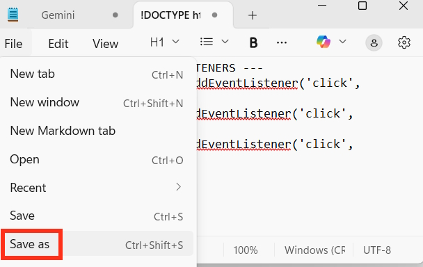 Lưu file HTML trò chơi tạo trên Gemini