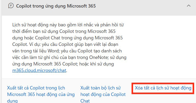 Xóa lịch sử trên Microsoft 365 Copilot