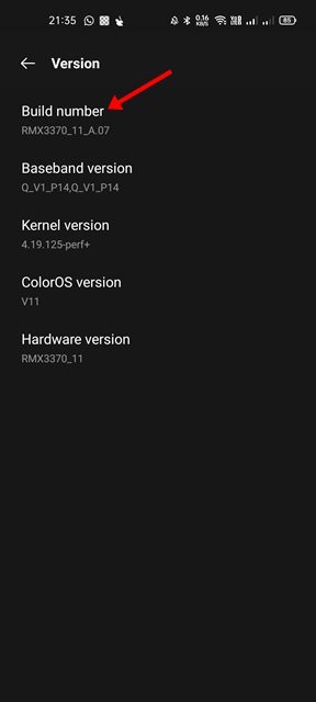 Chỉnh Build number
