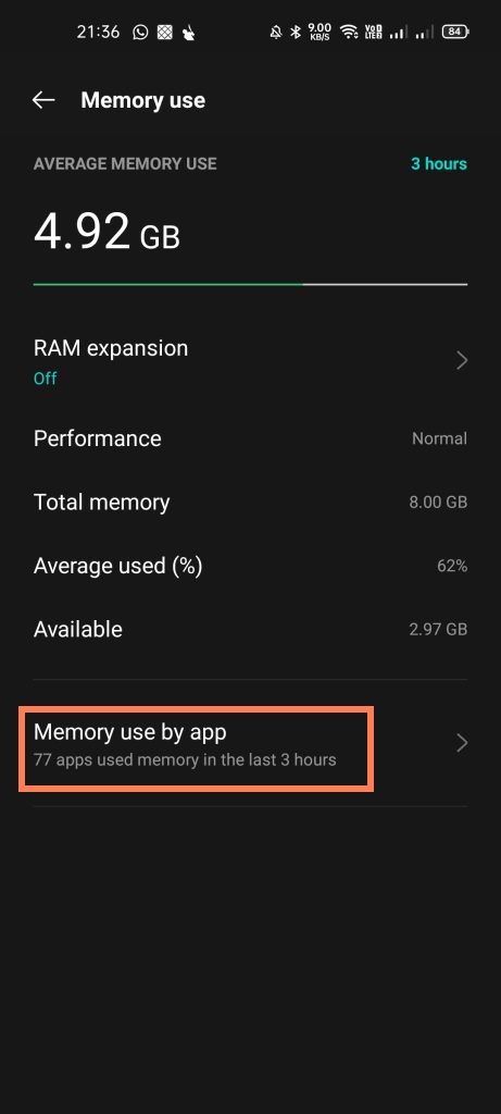 Memory Use by app trên Android