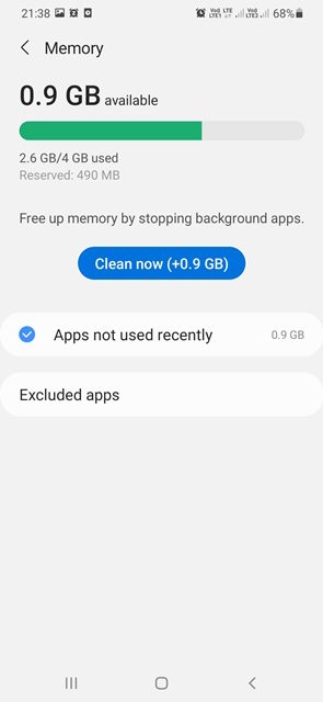 Dung lượng RAM trên điện thoại Samsung