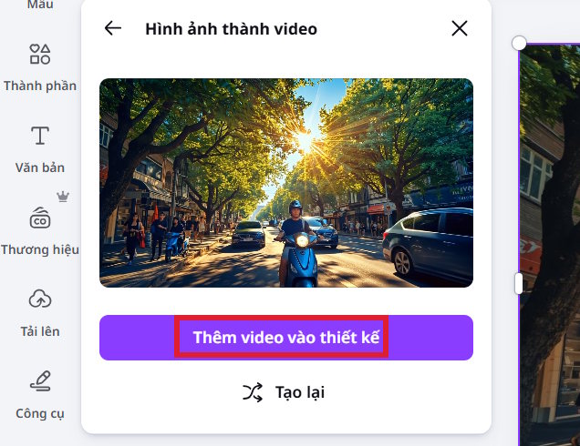 Video AI tạo trên Canva