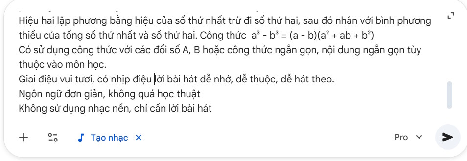 Nhập lệnh tạo lời bài hát trên Gemini