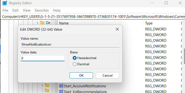 Chỉnh icon chuông thông báo qua Registry Editor