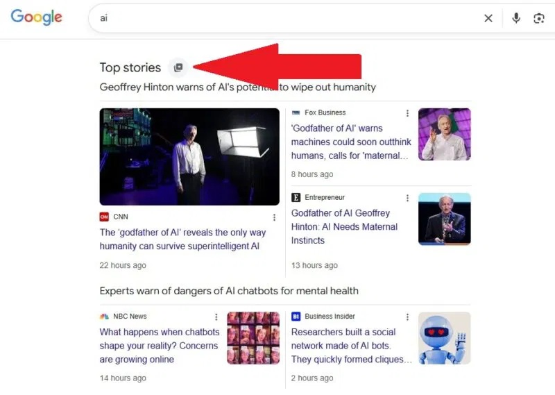 Nhấp vào nút nguồn ưu tiên trong Google Search.