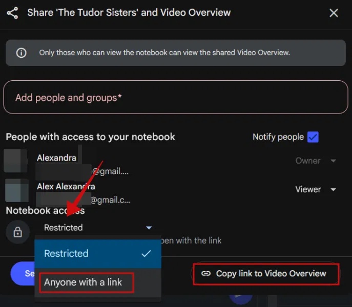 Sao chép liên kết đến video tổng quan trong NotebookLM.