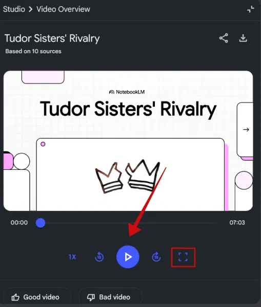 Nhấn Play để bắt đầu xem video trong NotebookLM.