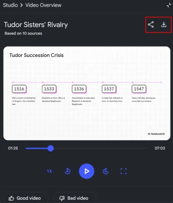 Tải xuống hoặc chia sẻ video được tạo bằng NotebookLM.