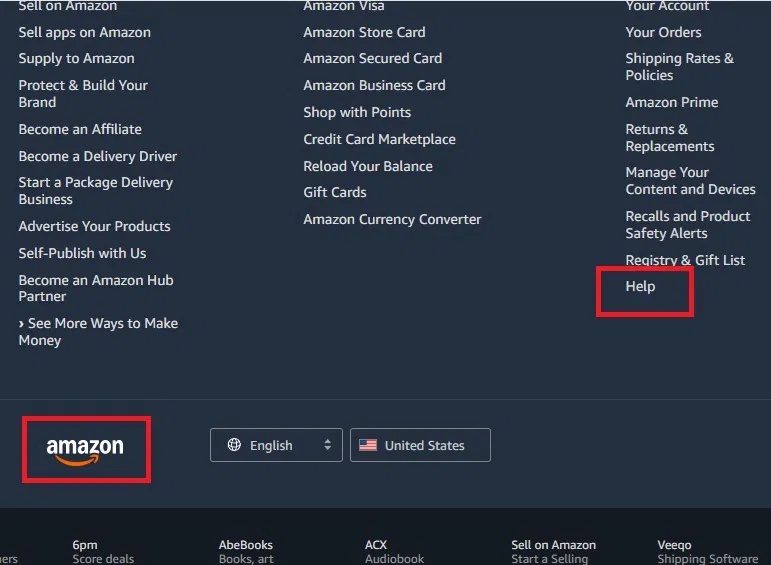 Tìm kiếm hỗ trợ trên trang web chính thức của Amazon.