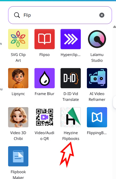 Chọn ứng dụng Heyzine Flipbooks Canva