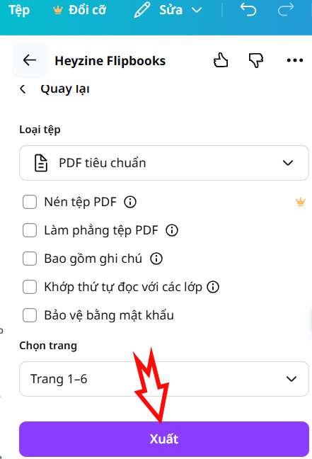 Xuất sách lệch tạo trên Canva