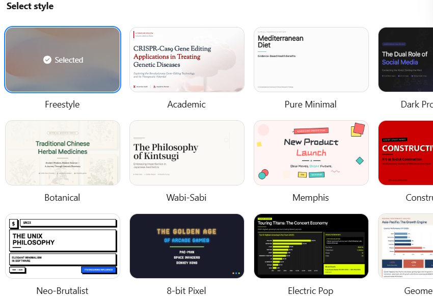 Chọn phong cách slide Kimi AI