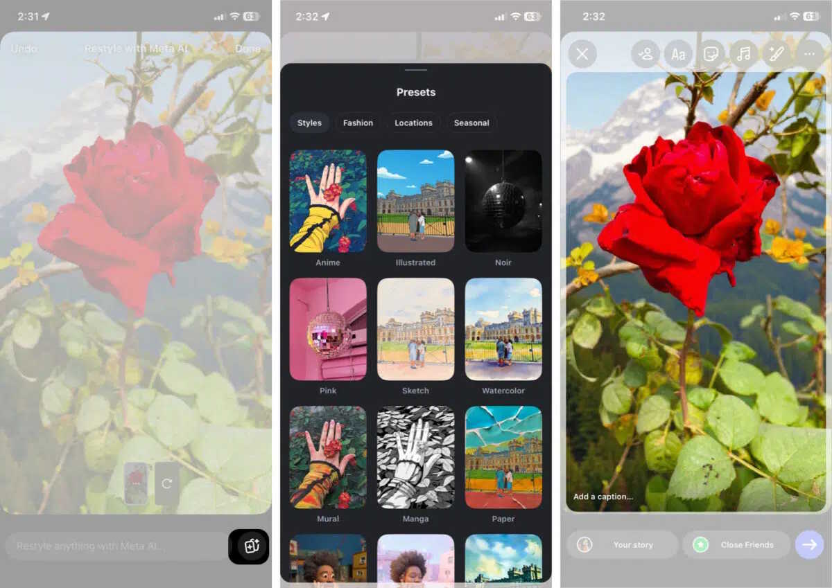 Chỉnh sửa nhanh bằng Restyle AI trên Instagram