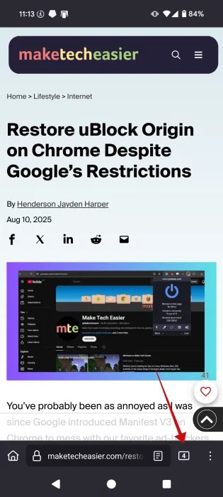 Nhấn vào biểu tượng nhóm tab trong Firefox cho Android.