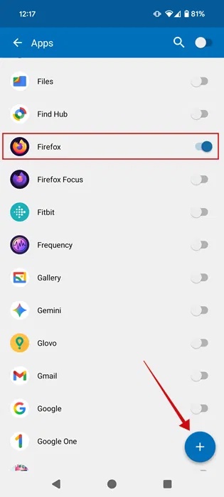 Thêm ứng dụng Firefox vào kho lưu trữ trong AppLock.
