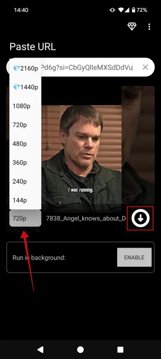 Nhấn nút Download trong ứng dụng SaveFrom trên Android.