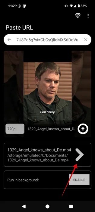 Nhấn vào liên kết trong ứng dụng SaveFrom trên Android để xem YouTube Short đã tải xuống.