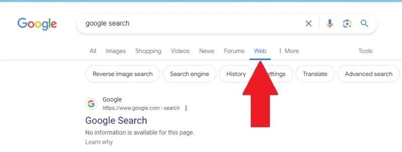 Chuyển kết quả tìm kiếm của Google sang chỉ hiển thị trên web.