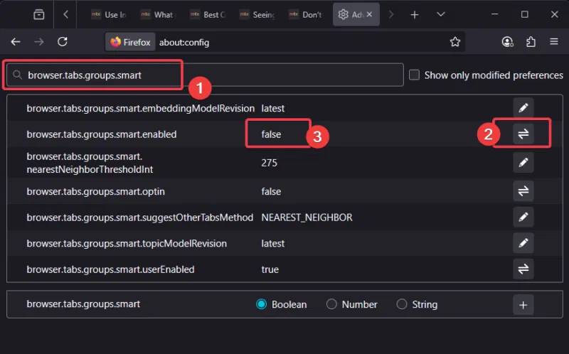 Vô hiệu hóa tính năng Nhóm tab thông minh bằng AI