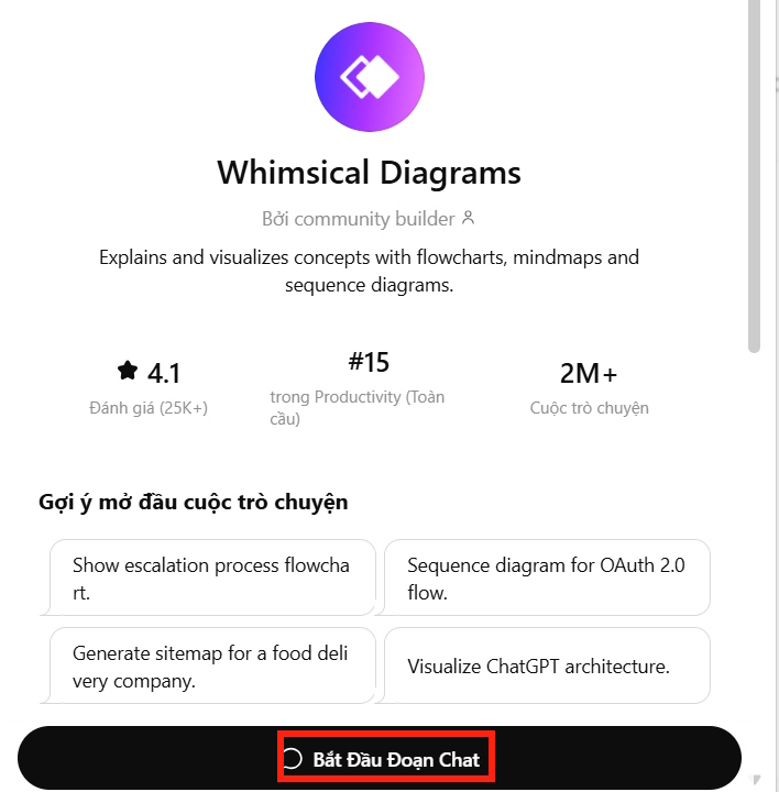 Sử dụng Whimsical trên ChatGPT
