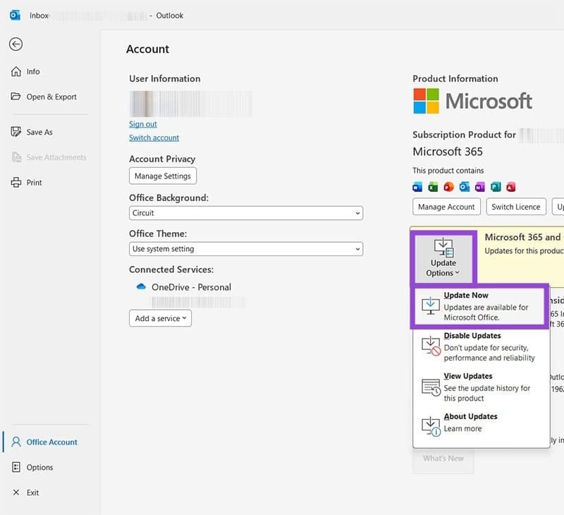 Nâng cấp Outlook lên bản mới